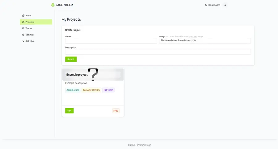LaserBeam, liste des projets